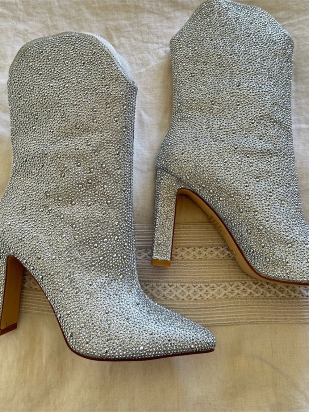 Free People Silver Crystal Embellished Pointed Heel Booties